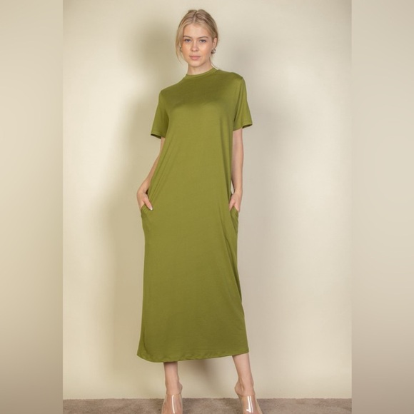 Tee Shirt Dress- Olive - Picture 2 of 2